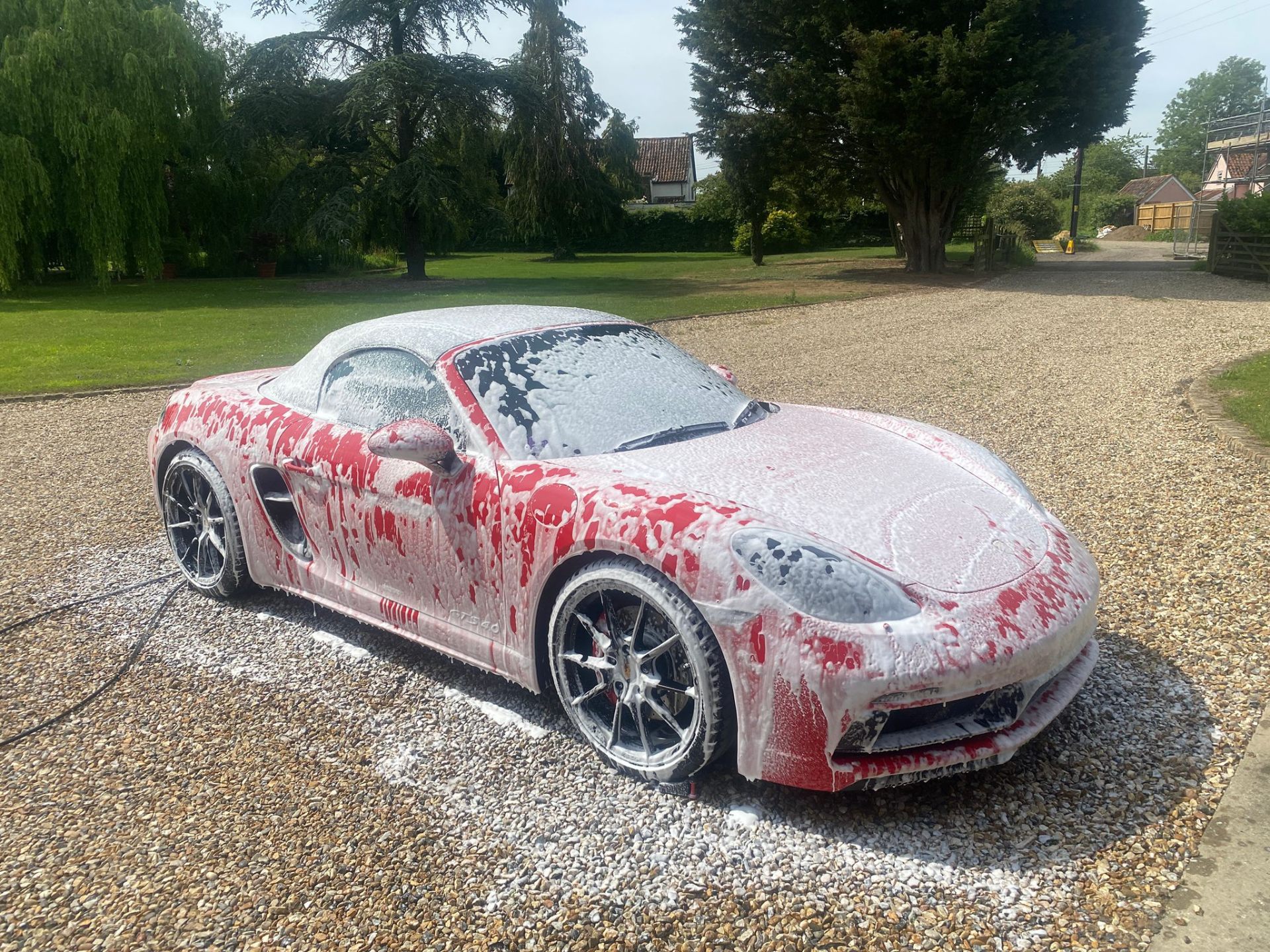 Porsche snow foam pre-wash treatment — professional car care West Suffolk
